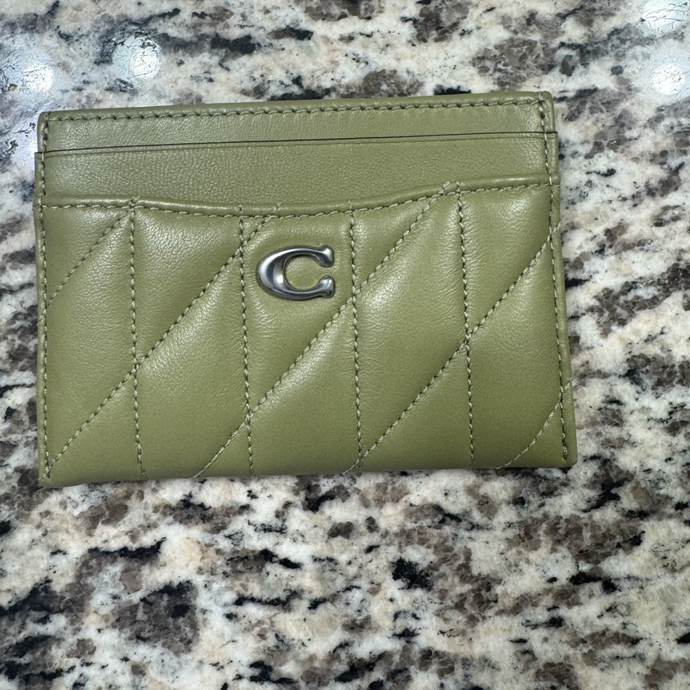 Coach Quilted Card Holder in Moss